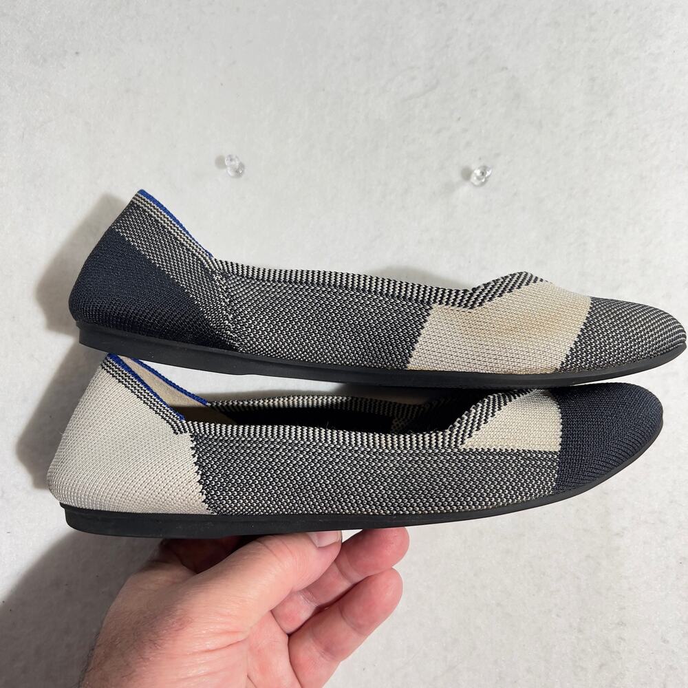 Rothy's Captoe Comfort Ballet Flats W8.5 Black White Plaid Check NO INSOLES - Picture 2 of 8